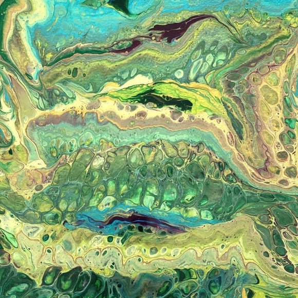 Garden Of Eden - Original Art Acrylic Pour Signed Painting Resin Coated 12”x12”
